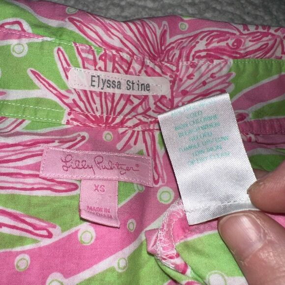 Lilly Pulitzer XS Quarter Button 3/4 Sleeve Collared Dress Easy Tiger Green Pink - Picture 7 of 12